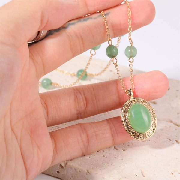 Lovcia Copper Natural Crystal Pendant Necklace-Necklaces-Mint Green-One Size-Mint Green