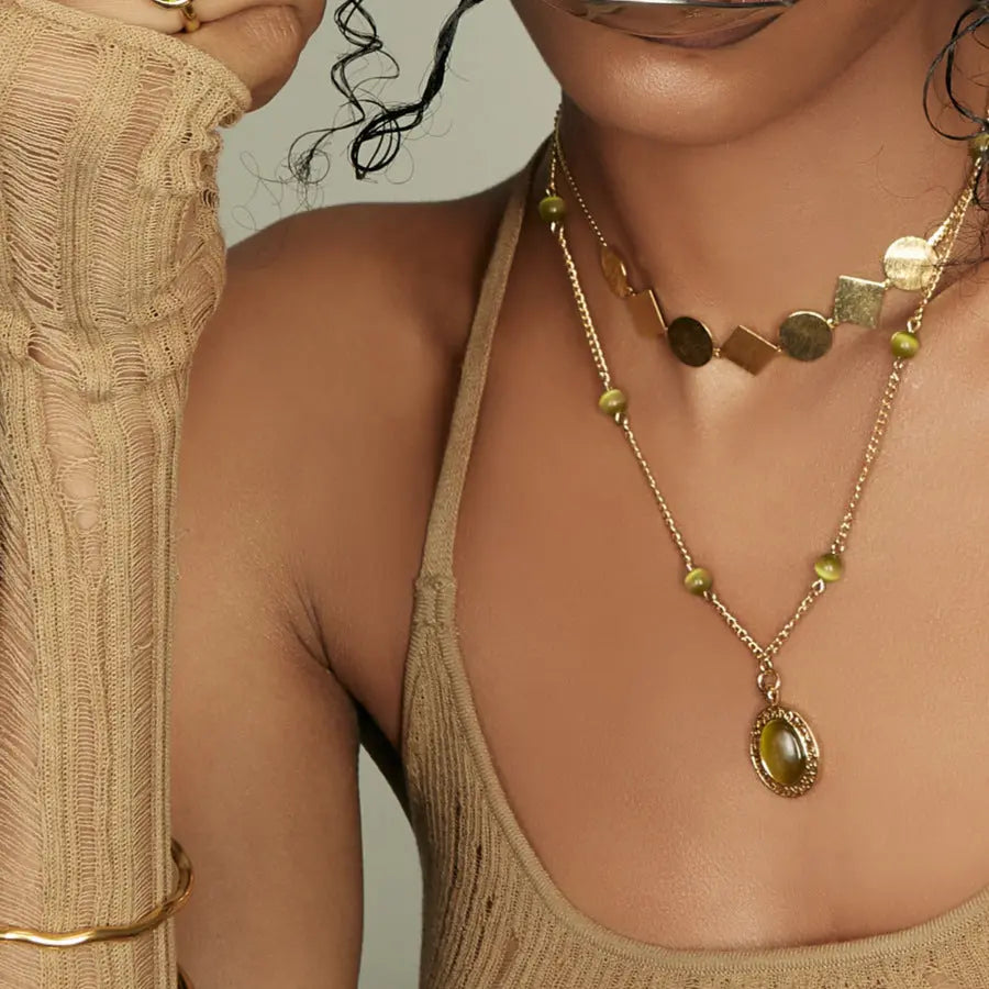 Lovcia Copper Natural Crystal Pendant Necklace-Necklaces-Mint Green-One Size-Mint Green
