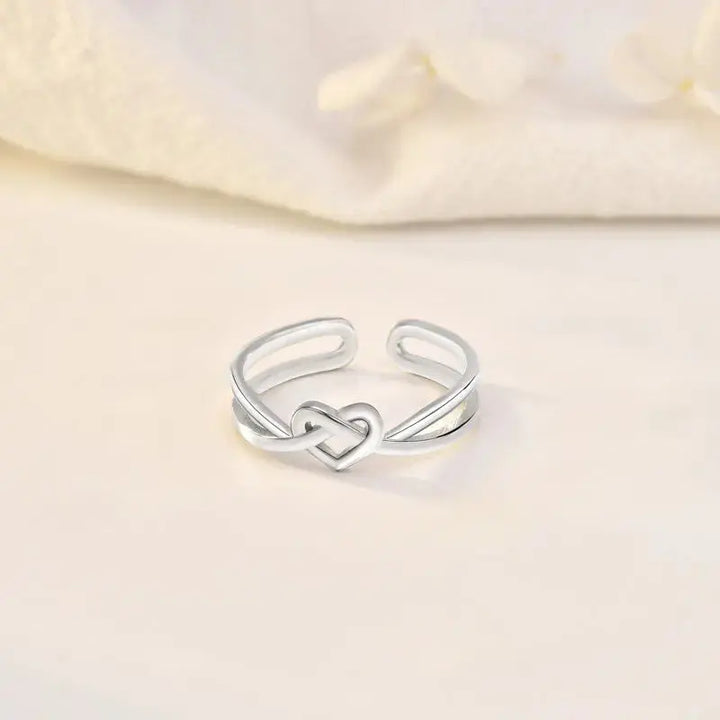 Classic Hollow Cross Love Heart 925 Sterling Silver Adjustable Promise Ring LOVCIA