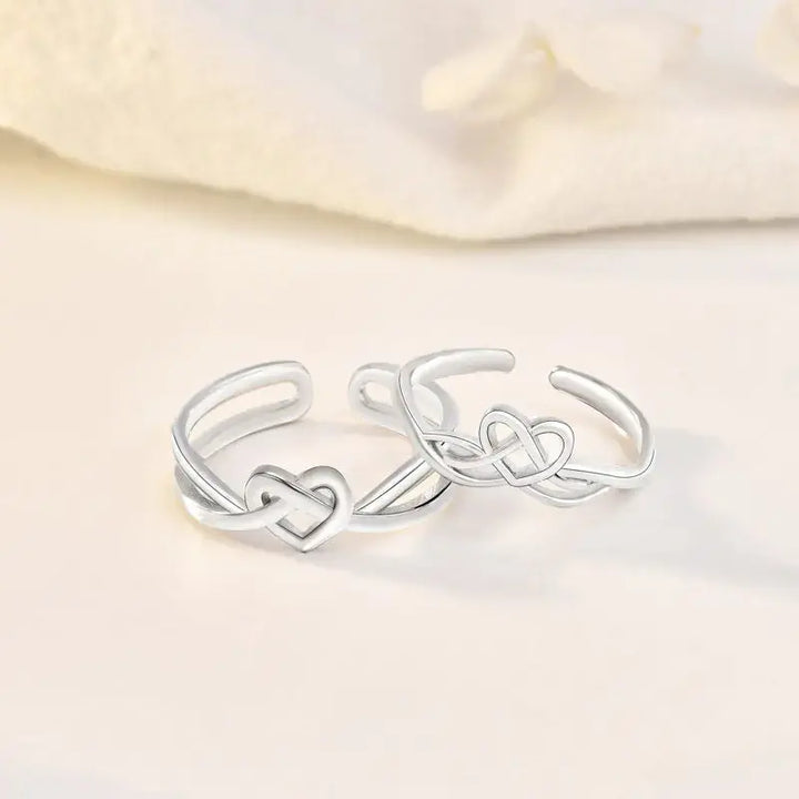 LOVCIA Classic Hollow Cross Love Heart 925 Sterling Silver Adjustable Promise Ring