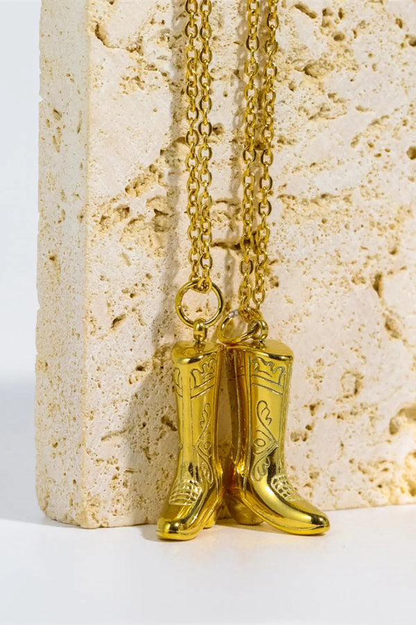 Lovcia Cowboy Boot Pendant Stainless Steel Necklace-Necklaces-Gold-One Size-Gold