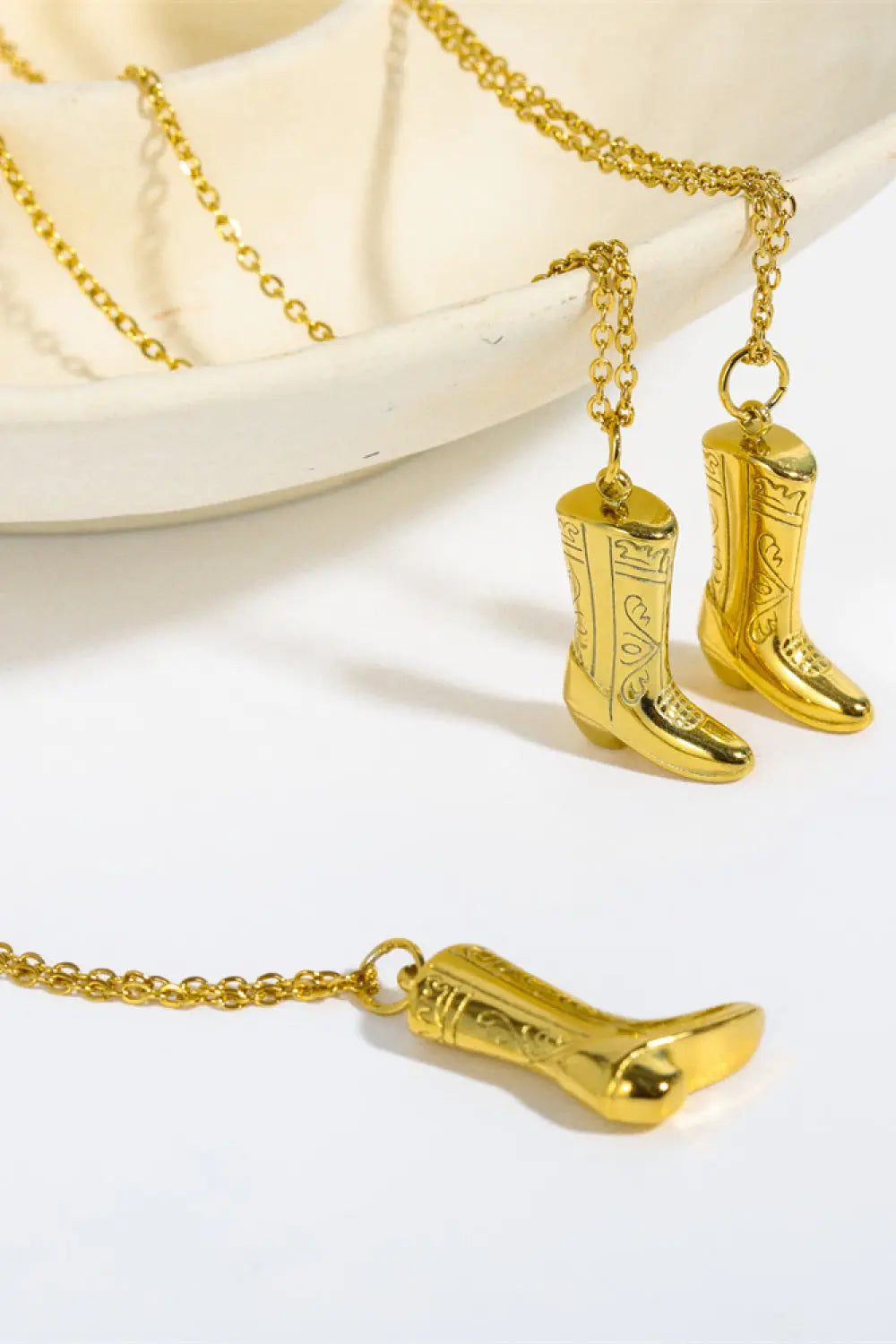 Lovcia Cowboy Boot Pendant Stainless Steel Necklace-Necklaces-Gold-One Size-Gold