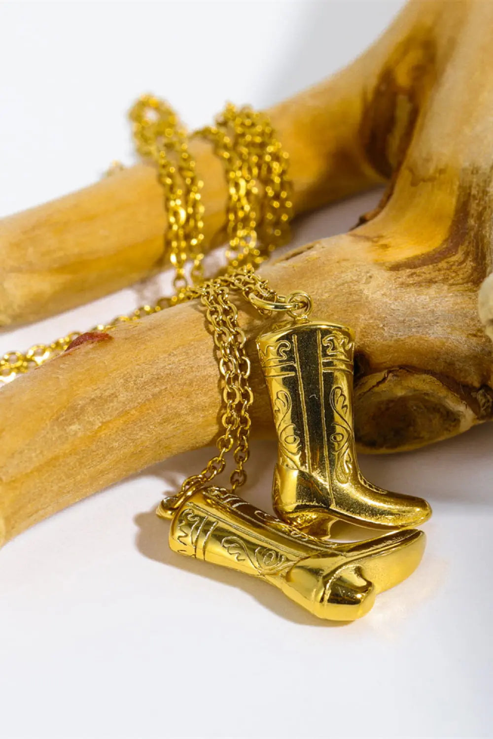 Lovcia Cowboy Boot Pendant Stainless Steel Necklace-Necklaces-Gold-One Size-Gold