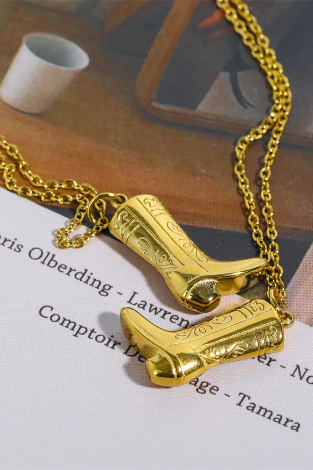 Lovcia Cowboy Boot Pendant Stainless Steel Necklace-Necklaces-Gold-One Size-Gold