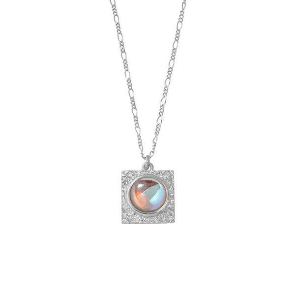 Lovcia Created Moonstone Square Pendant Necklace 925 Silver-Necklaces-Yellow Gold-Yellow Gold
