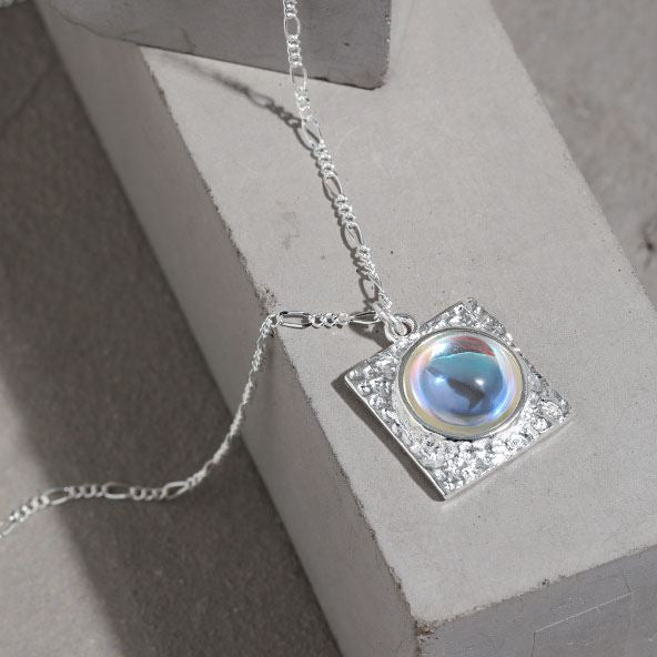 Lovcia Created Moonstone Square Pendant Necklace 925 Silver-Necklaces-Yellow Gold-Yellow Gold
