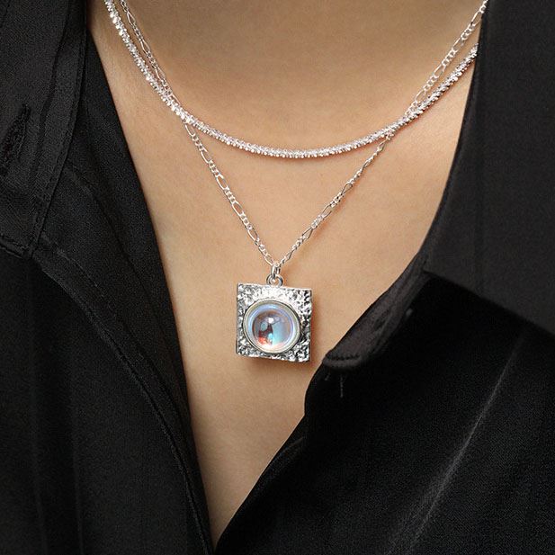 Lovcia Created Moonstone Square Pendant Necklace 925 Silver-Necklaces-Yellow Gold-Yellow Gold