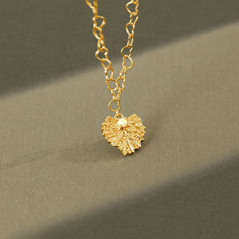 Lovcia Created Opal Leaf Pendant Necklace 455mm Gold Plated-Necklaces-Yellow Gold-