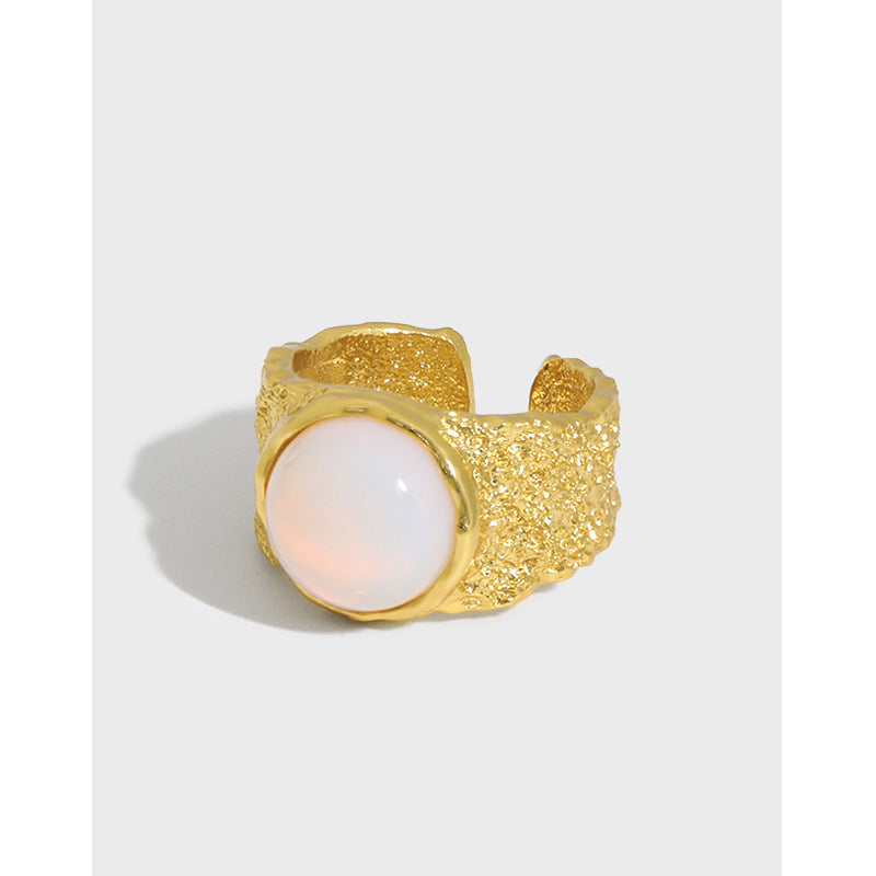 Lovcia Created Opal Ring Open Adjustable 18K Gold Plated-Rings-Yellow Gold-Yellow Gold