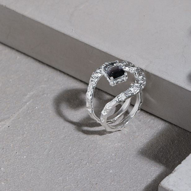 Lovcia Created Tourmaline Double Layer Gold Adjustable Ring-Rings-Yellow Gold-Yellow Gold