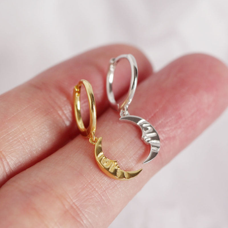 Lovcia Crescent Moon Hoop Earrings 925 Silver Goldtone-Earrings-Yellow Gold-Yellow Gold