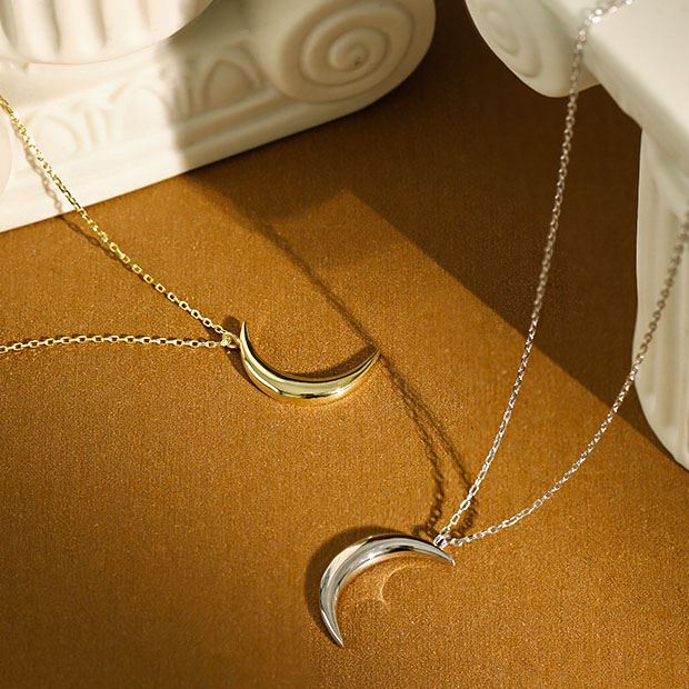 Lovcia Crescent Moon Necklace 925 Silver Gold Plated-Necklaces-Yellow Gold-Yellow Gold