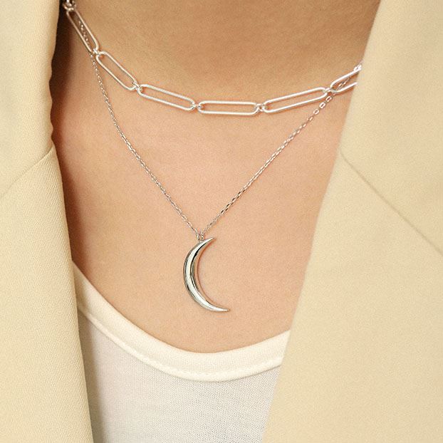 Lovcia Crescent Moon Necklace 925 Silver Gold Plated-Necklaces-Yellow Gold-Yellow Gold