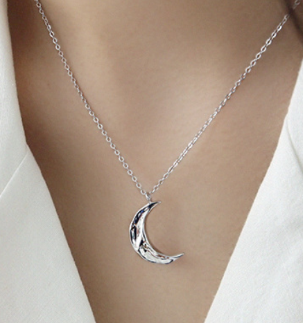 Lovcia Crescent Moon Necklace 925 Sterling Silver Gold-Necklaces-Rhodium-Rhodium