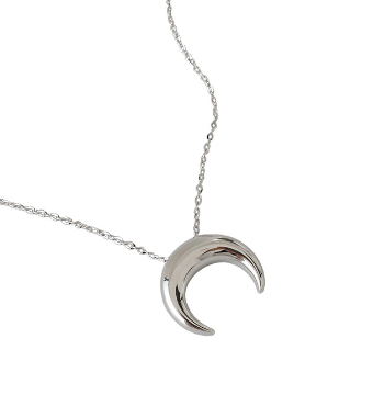 Lovcia Crescent Moon Necklace 925 Sterling Silver Gold Tone-Necklaces-Rhodium-Rhodium