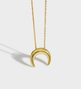 Lovcia Crescent Moon Necklace 925 Sterling Silver Gold Tone-Necklaces-Yellow Gold-Yellow Gold