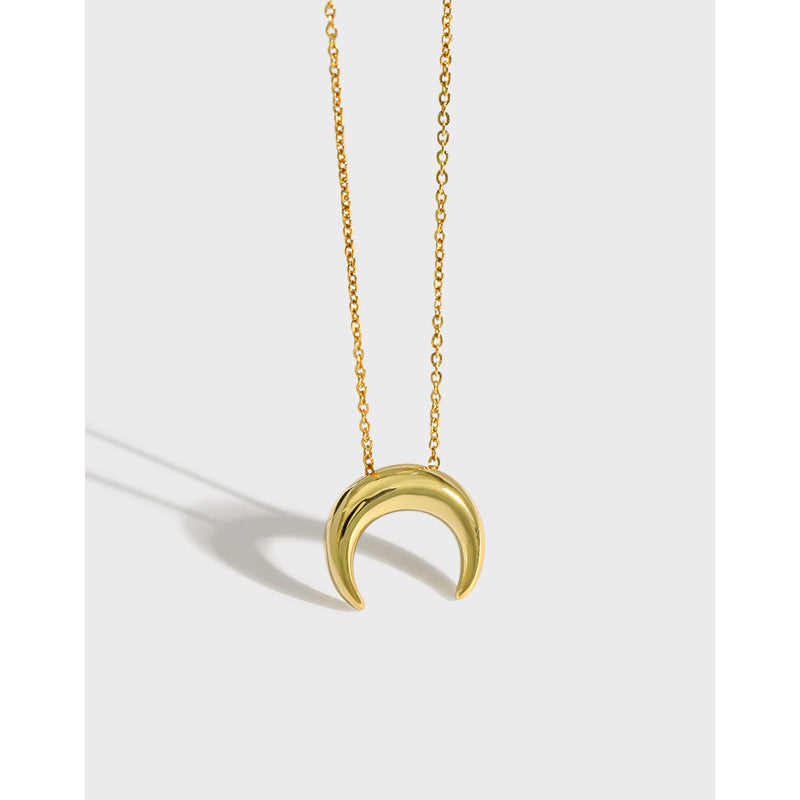 Lovcia Crescent Moon Necklace 925 Sterling Silver Gold Tone-Necklaces-Yellow Gold-Yellow Gold