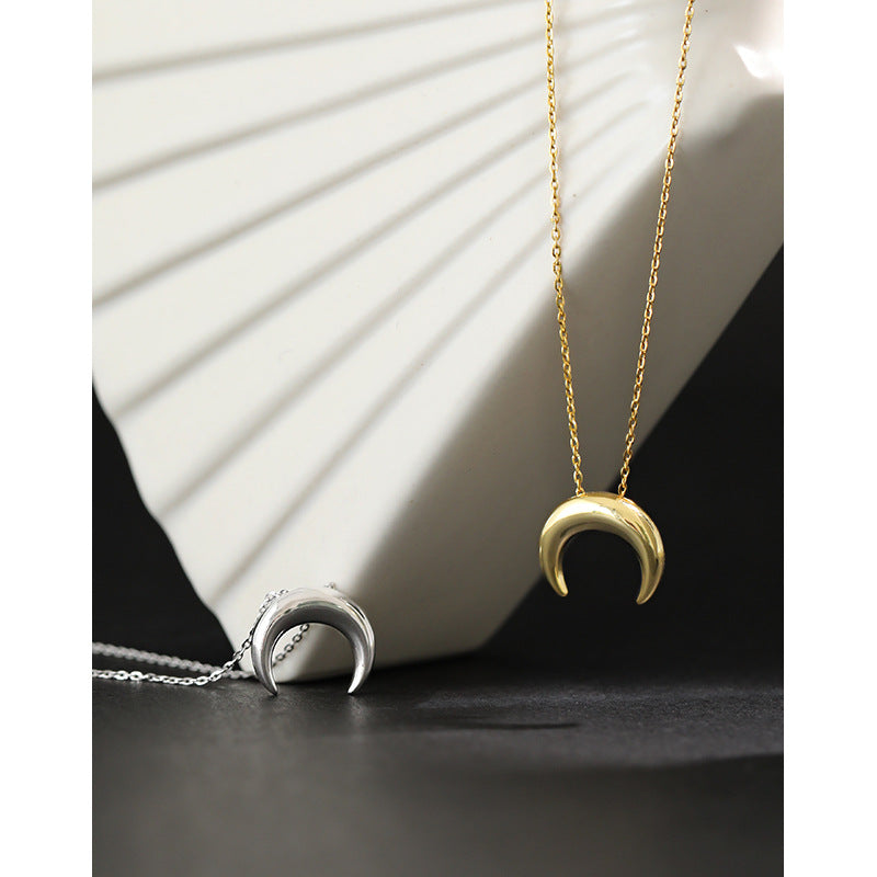 Lovcia Crescent Moon Necklace 925 Sterling Silver Gold Tone-Necklaces-Yellow Gold-Yellow Gold