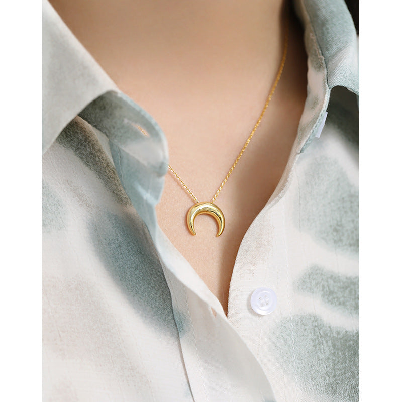 Lovcia Crescent Moon Necklace 925 Sterling Silver Gold Tone-Necklaces-Yellow Gold-Yellow Gold