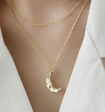Lovcia Crescent Moon Necklace 925 Sterling Silver Gold-Necklaces-Yellow Gold-Yellow Gold