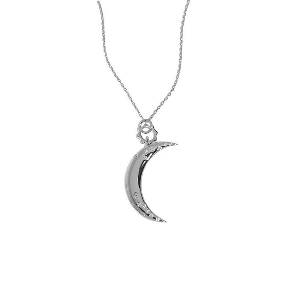 Lovcia Crescent Moon Pendant Necklace 925 Silver Zirconia-Necklaces-