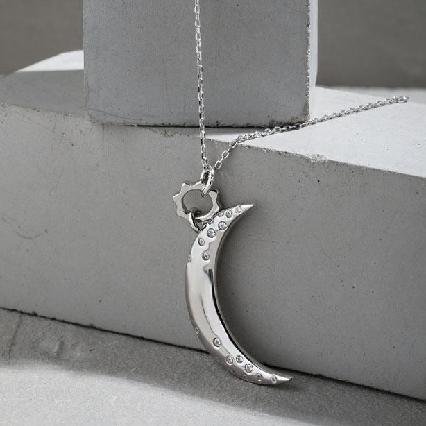 Lovcia Crescent Moon Pendant Necklace 925 Silver Zirconia-Necklaces-