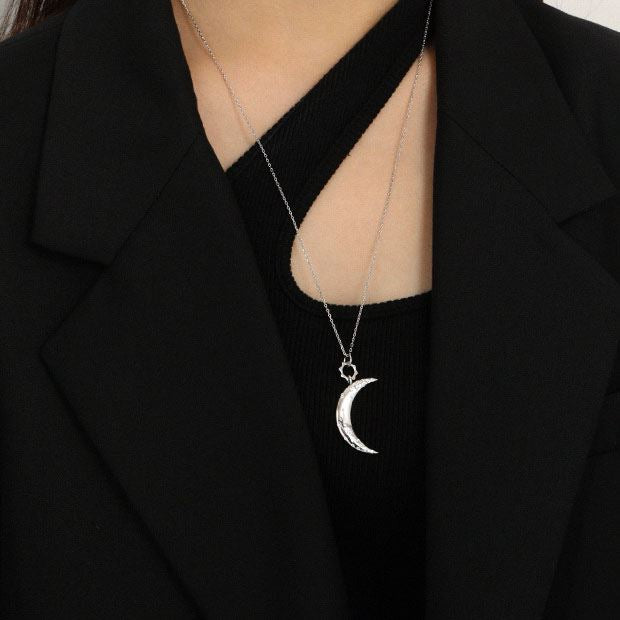Lovcia Crescent Moon Pendant Necklace 925 Silver Zirconia-Necklaces-