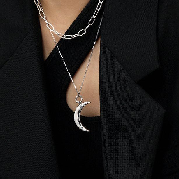 Lovcia Crescent Moon Pendant Necklace 925 Silver Zirconia-Necklaces-