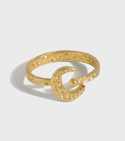 Lovcia Crescent Moon Ring 925 Sterling Silver Adjustable-Rings-Yellow Gold-Yellow Gold