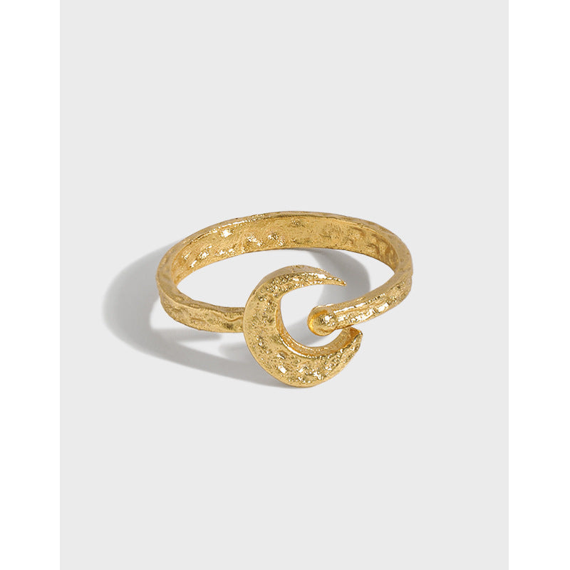 Lovcia Crescent Moon Ring 925 Sterling Silver Adjustable-Rings-Yellow Gold-Yellow Gold