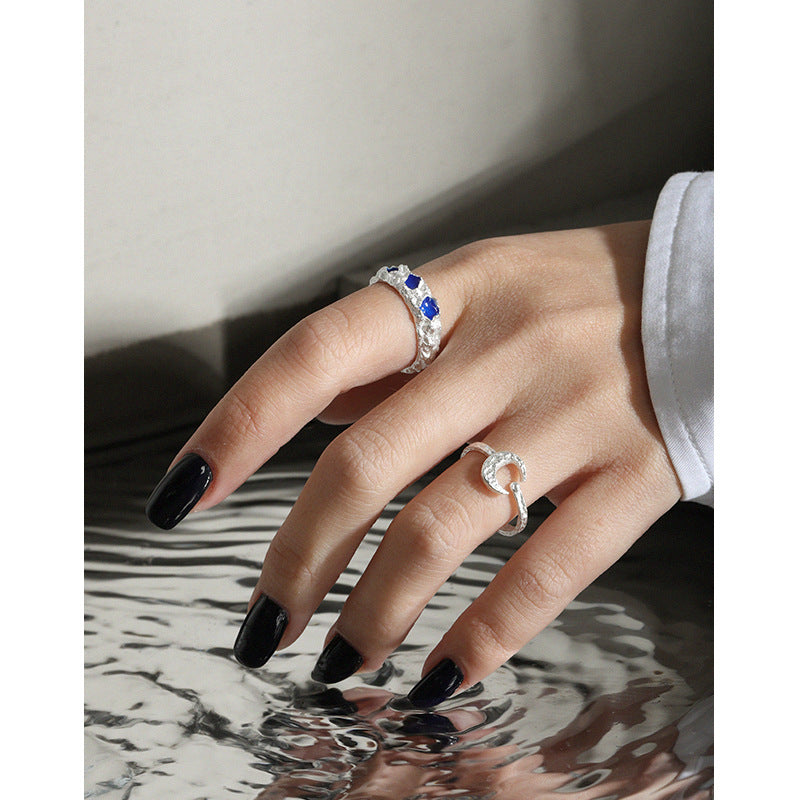 Lovcia Crescent Moon Ring 925 Sterling Silver Adjustable-Rings-Yellow Gold-Yellow Gold