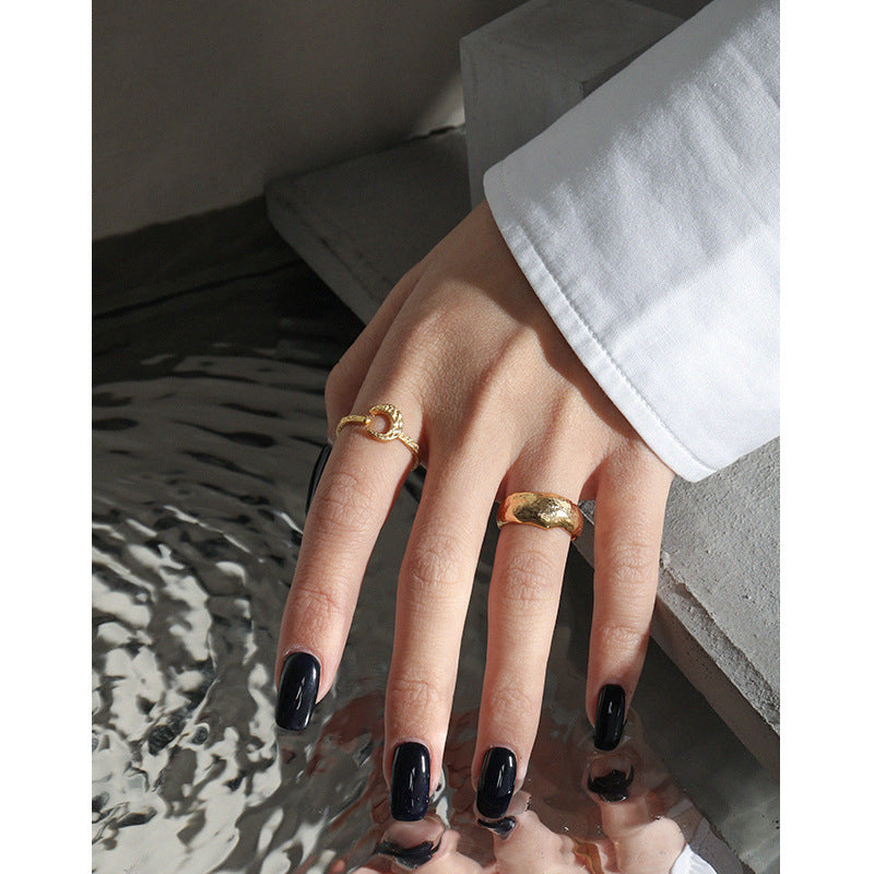 Lovcia Crescent Moon Ring 925 Sterling Silver Adjustable-Rings-Yellow Gold-Yellow Gold