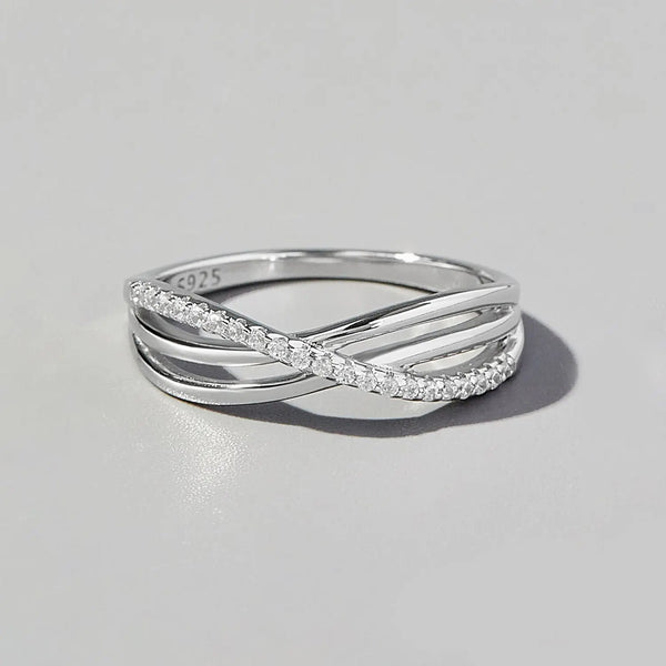 Lovcia Crisscross Inlaid Zircon 925 Sterling Silver Ring-Rings-Silver-6-Silver
