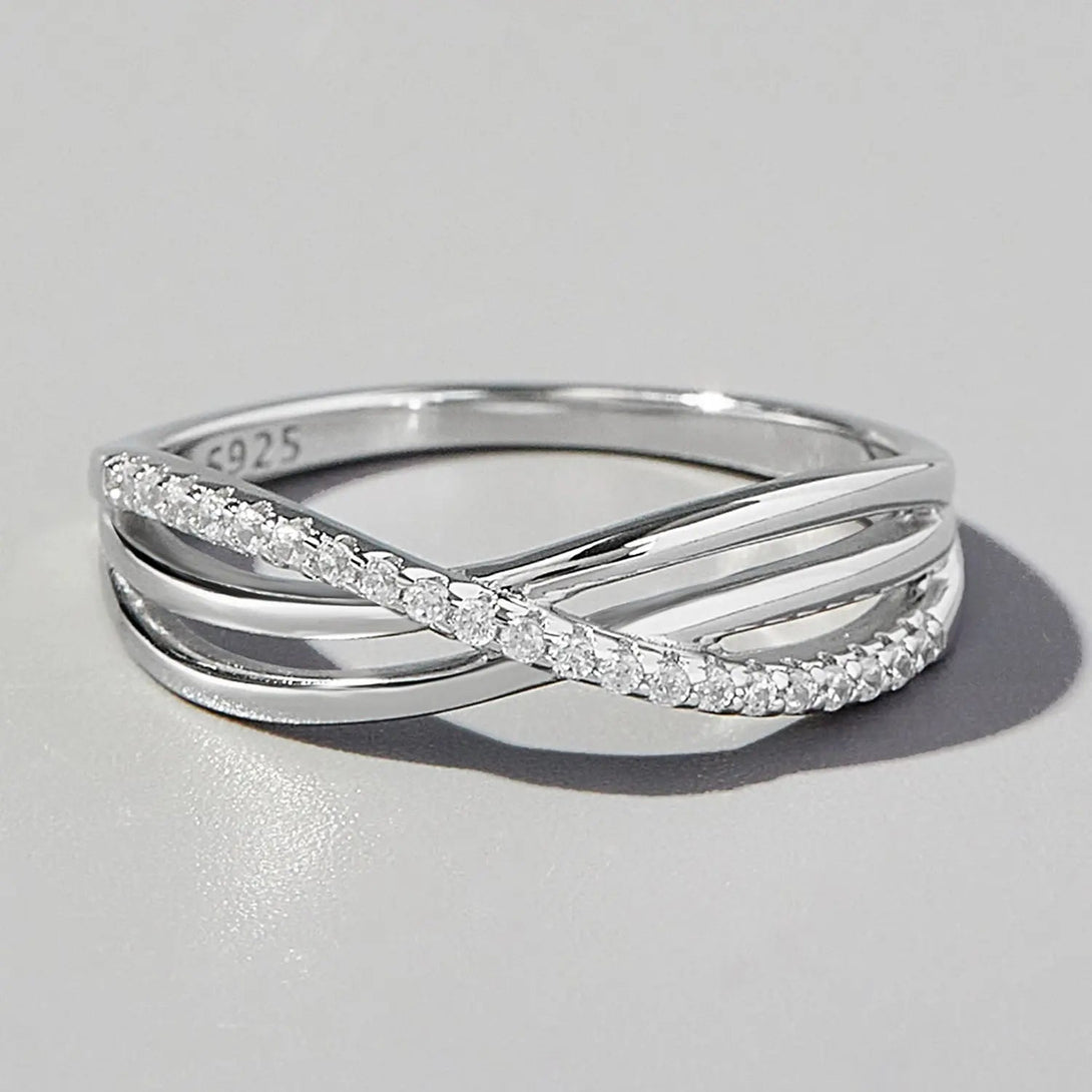 Lovcia Crisscross Inlaid Zircon 925 Sterling Silver Ring-Rings-Silver-6-Silver