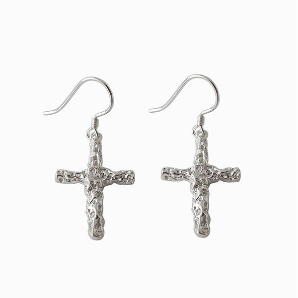 Lovcia Cross Earrings 925 Sterling Silver Gold Plated-Earrings-Yellow Gold-