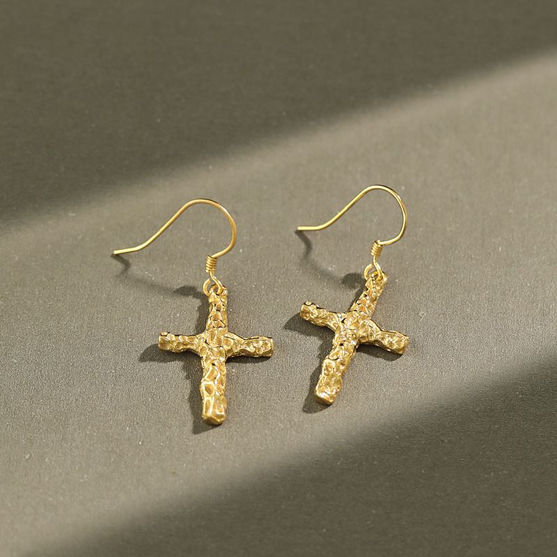 Lovcia Cross Earrings 925 Sterling Silver Gold Plated-Earrings-Yellow Gold-