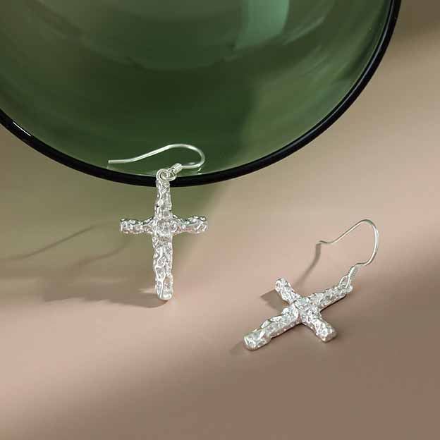Lovcia Cross Earrings 925 Sterling Silver Gold Plated-Earrings-Yellow Gold-