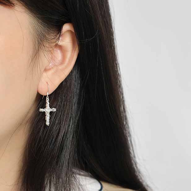 Lovcia Cross Earrings 925 Sterling Silver Gold Plated-Earrings-Yellow Gold-