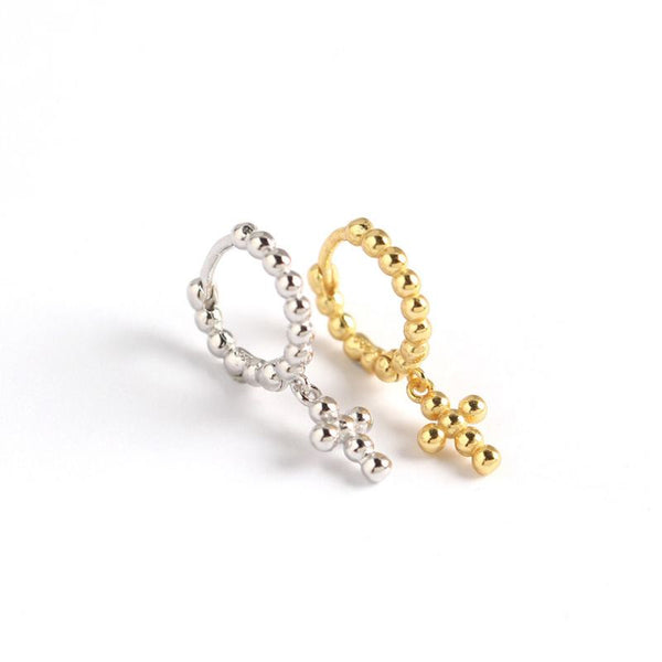 Lovcia Cross Hoop Earrings 925 Silver Gold Plated 19mm-Earrings-Yellow Gold-