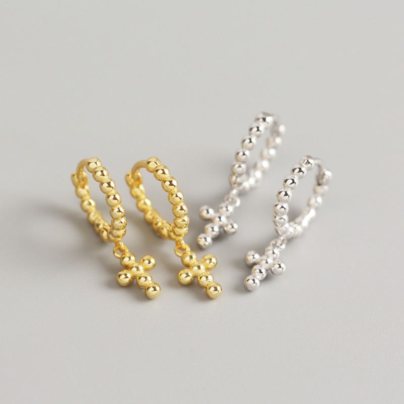 Lovcia Cross Hoop Earrings 925 Silver Gold Plated 19mm-Earrings-Yellow Gold-Yellow Gold
