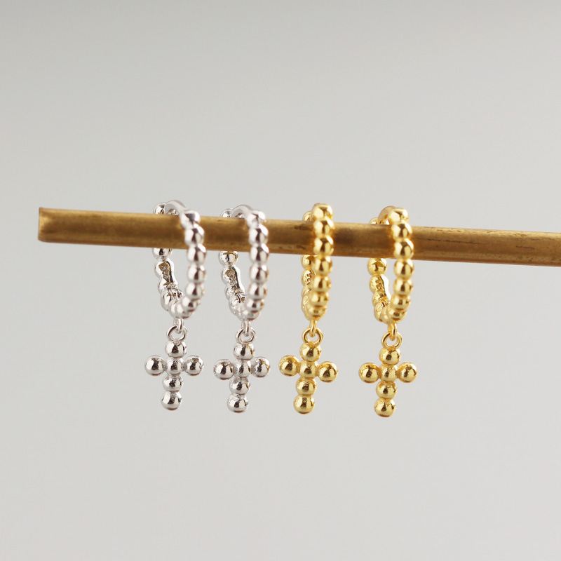 Lovcia Cross Hoop Earrings 925 Silver Gold Plated 19mm-Earrings-Yellow Gold-Yellow Gold