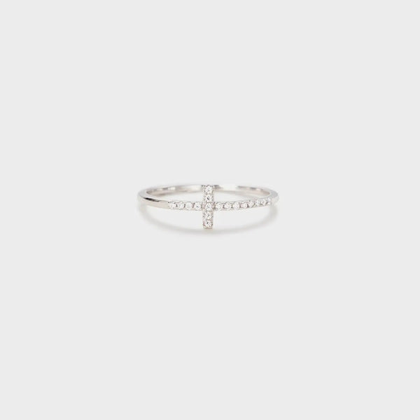 Lovcia Cross Inlaid Zircon 925 Sterling Silver Ring-Rings-Silver-5-Silver