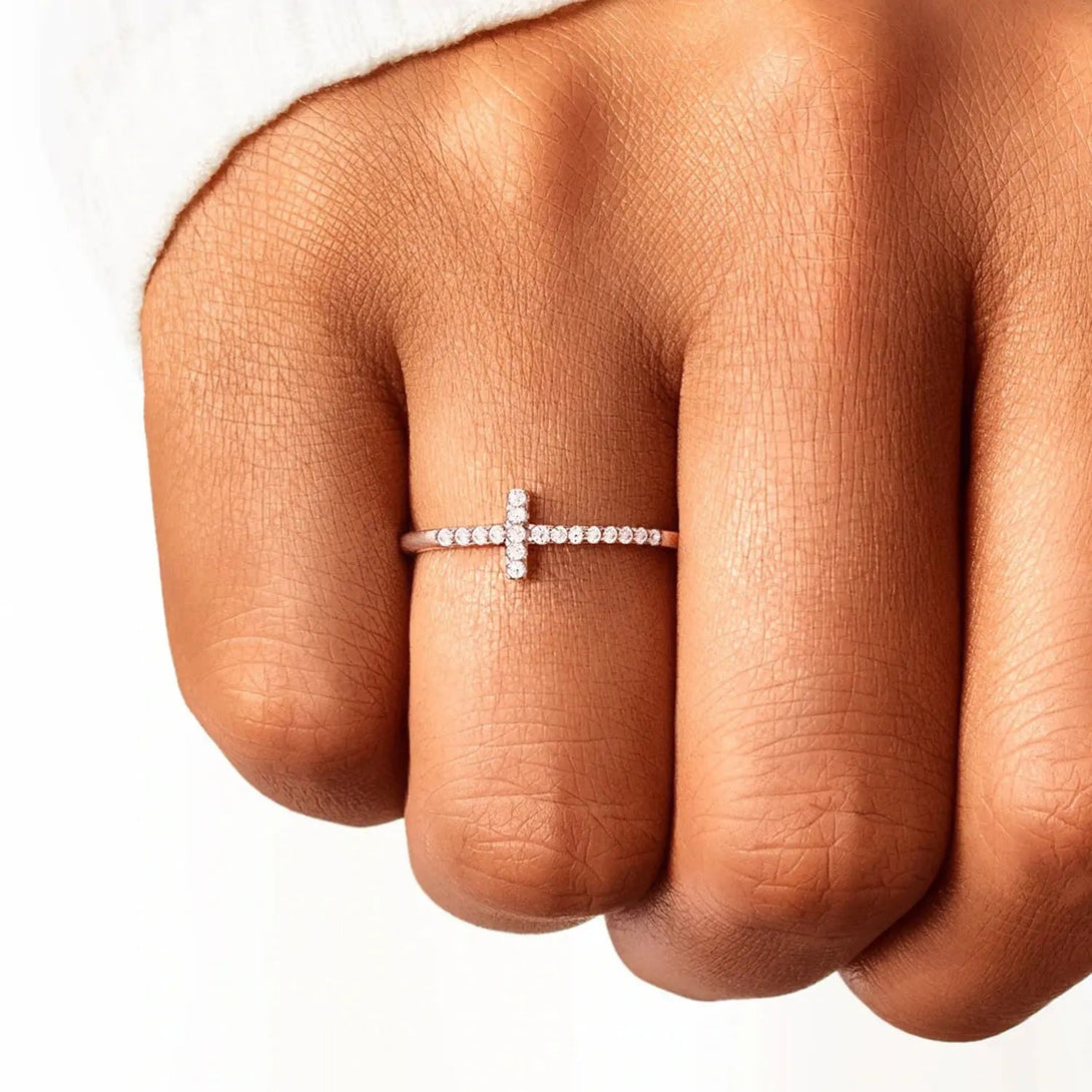 Lovcia Cross Inlaid Zircon 925 Sterling Silver Ring-Rings-Silver-5-Silver