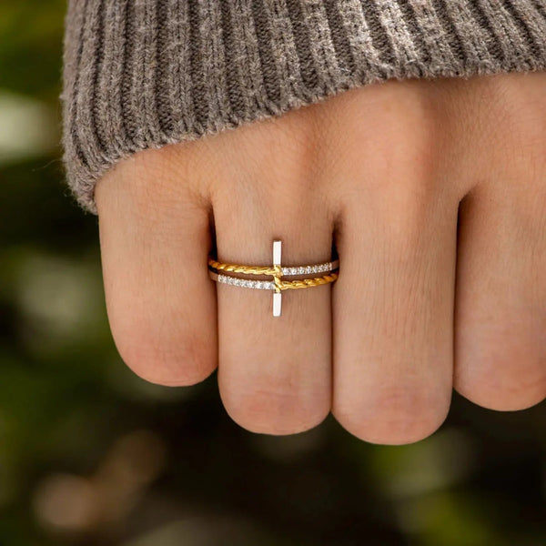Lovcia Cross Zircon 925 Sterling Silver Ring-Rings-Gold-6-Gold