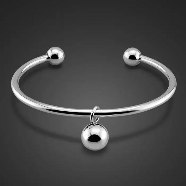 Lovcia Crown and Sphere Charm Open Cuff Bangle Bracelet for Women - Elegant Bangle Jewellery-Bracelets-Sphere Charm Bangle Bracelet-Sphere Charm Bangle Bracelet