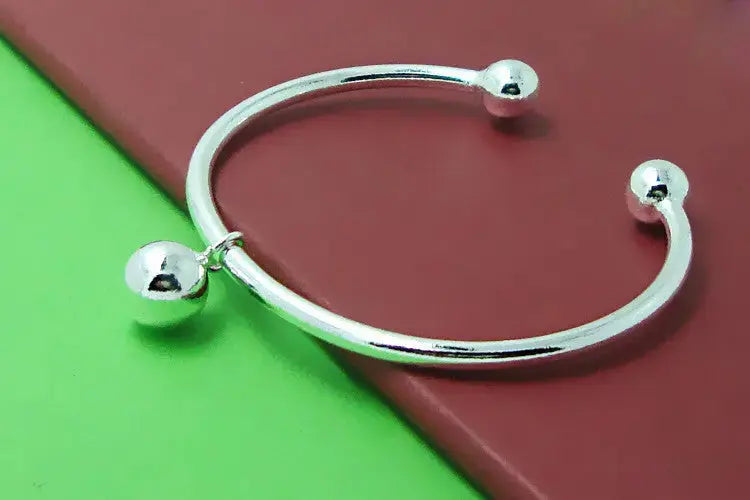 Lovcia Crown and Sphere Charm Open Cuff Bangle Bracelet for Women - Elegant Bangle Jewellery-Bracelets-Sphere Charm Bangle Bracelet-Sphere Charm Bangle Bracelet