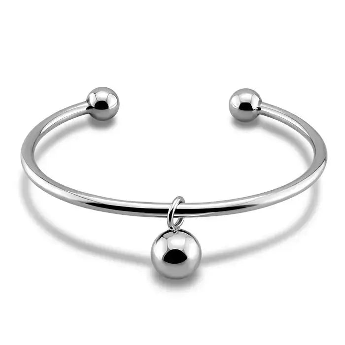Lovcia Crown and Sphere Charm Open Cuff Bangle Bracelet for Women - Elegant Bangle Jewellery-Bracelets-Sphere Charm Bangle Bracelet-Sphere Charm Bangle Bracelet