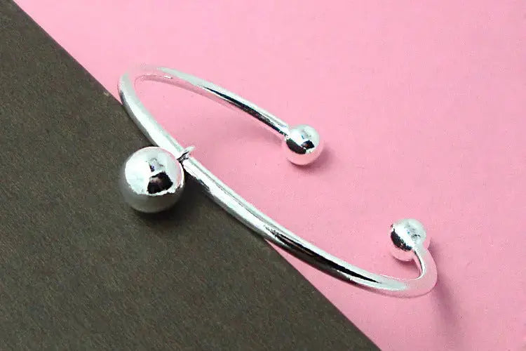 Lovcia Crown and Sphere Charm Open Cuff Bangle Bracelet for Women - Elegant Bangle Jewellery-Bracelets-Sphere Charm Bangle Bracelet-Sphere Charm Bangle Bracelet