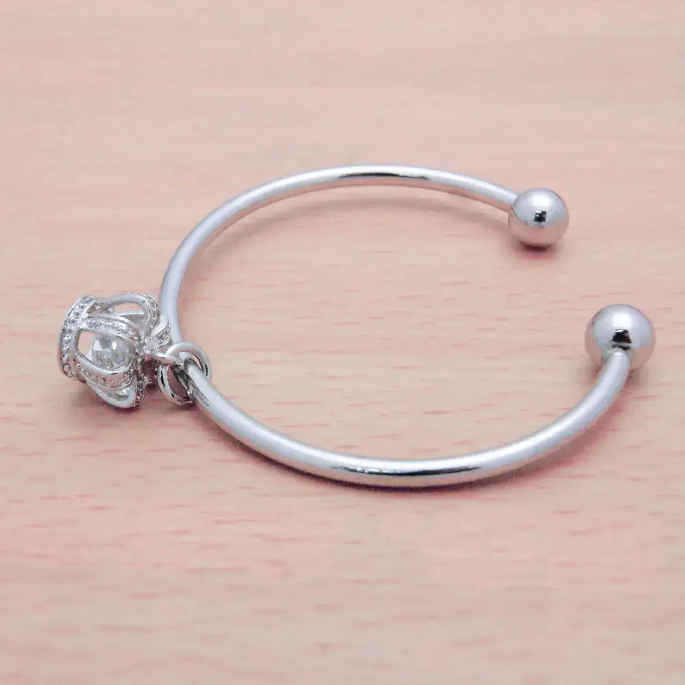 Lovcia Crown and Sphere Charm Open Cuff Bangle Bracelet for Women - Elegant Bangle Jewellery-Bracelets-Sphere Charm Bangle Bracelet-Sphere Charm Bangle Bracelet