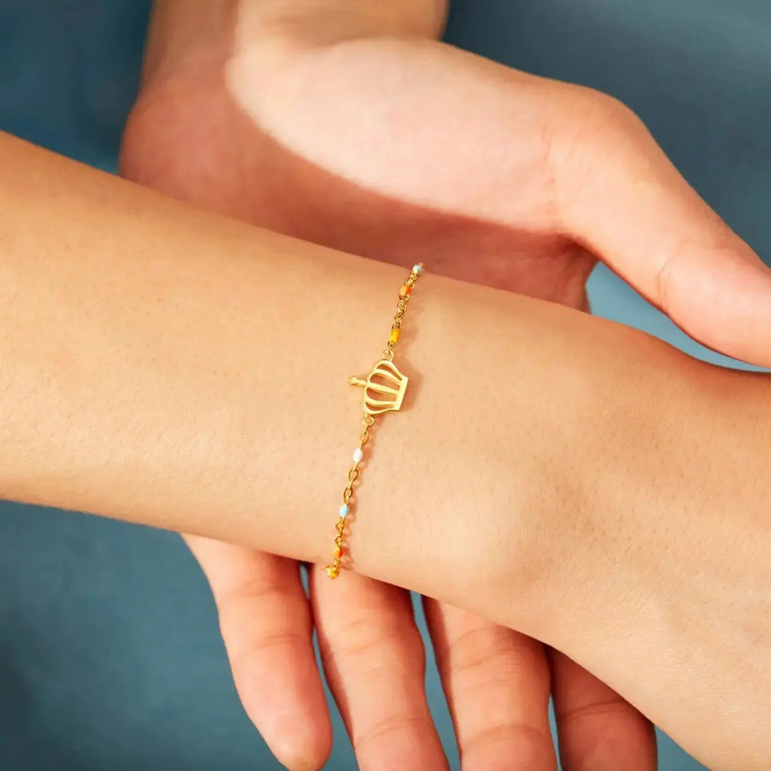 Lovcia Crown Shape 18K Gold-Plated Bead Bracelet-Bracelets-Gold-One Size-Gold